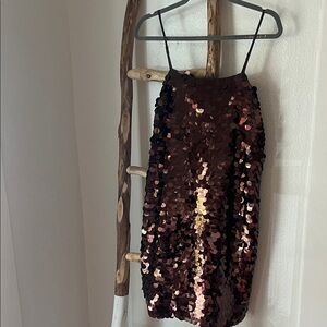 Chocolate Brown Large Sequin Pailletttes Mini Dress Medium NWT
